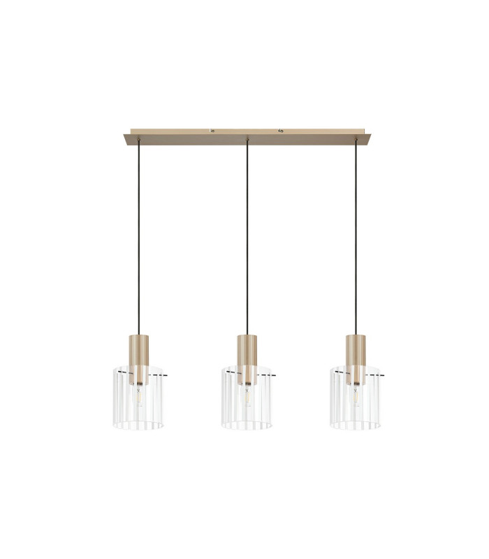 Hudson Linear Pendant 3 Light Adjustable E27 Light Gold/Frosted/Clear Wide Line Glass-6