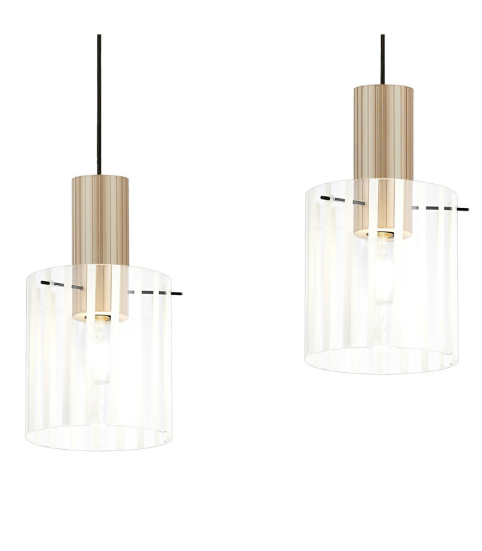 Hudson Linear Pendant 3 Light Adjustable E27 Light Gold/Frosted/Clear Wide Line Glass-8