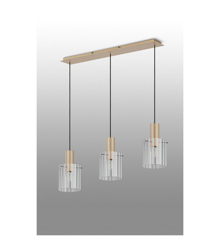 Hudson Linear Pendant 3 Light Adjustable E27 Light Gold/Frosted/Clear Wide Line Glass-9