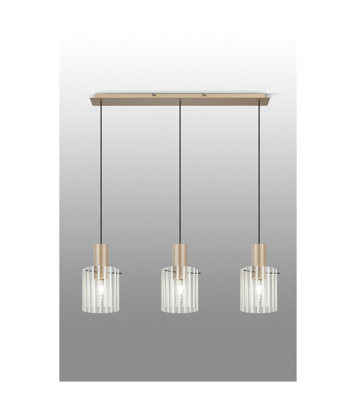 Hudson Linear Pendant 3 Light Adjustable E27 Light Gold/Frosted/Clear Wide Line Glass-10