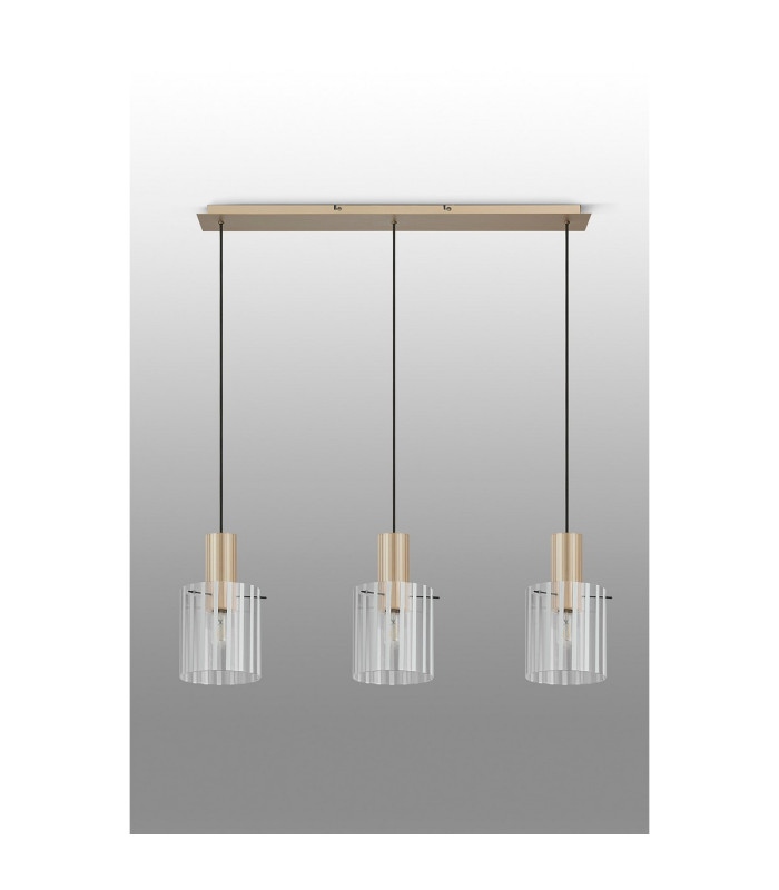 Hudson Linear Pendant 3 Light Adjustable E27 Light Gold/Frosted/Clear Wide Line Glass-11