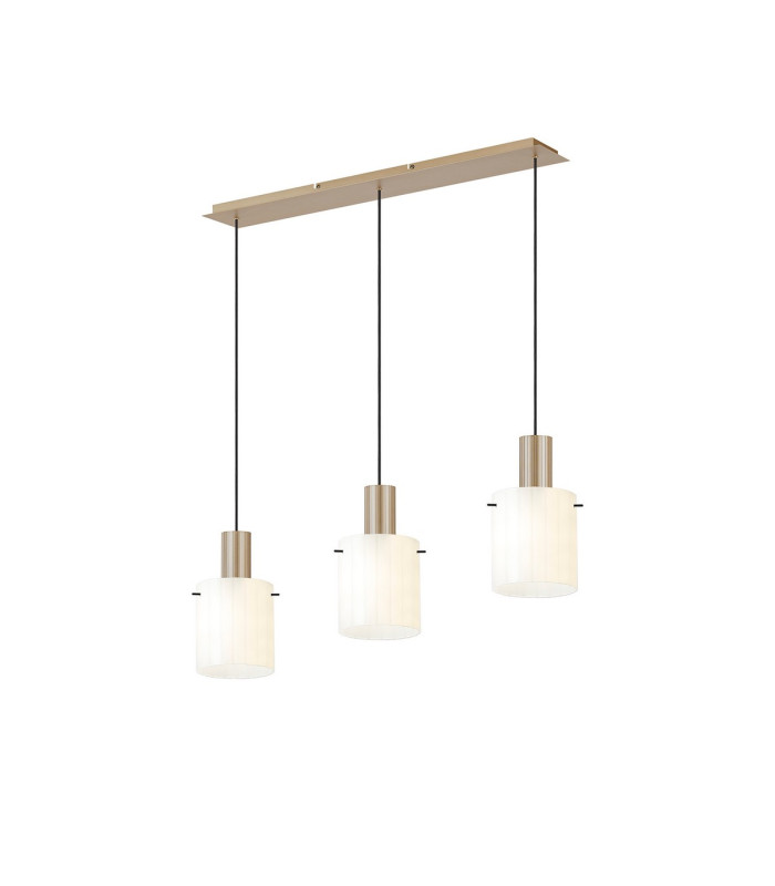 Hudson Linear Pendant 3 Light Adjustable E27 Light Gold/Gloss White Wide Line Glass-1