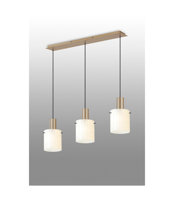 Hudson Linear Pendant 3 Light Adjustable E27 Light Gold/Gloss White Wide Line Glass-3