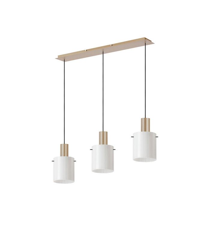 Hudson Linear Pendant 3 Light Adjustable E27 Light Gold/Gloss White Wide Line Glass-4