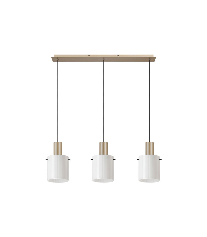 Hudson Linear Pendant 3 Light Adjustable E27 Light Gold/Gloss White Wide Line Glass-6