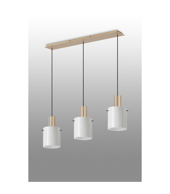 Hudson Linear Pendant 3 Light Adjustable E27 Light Gold/Gloss White Wide Line Glass-10
