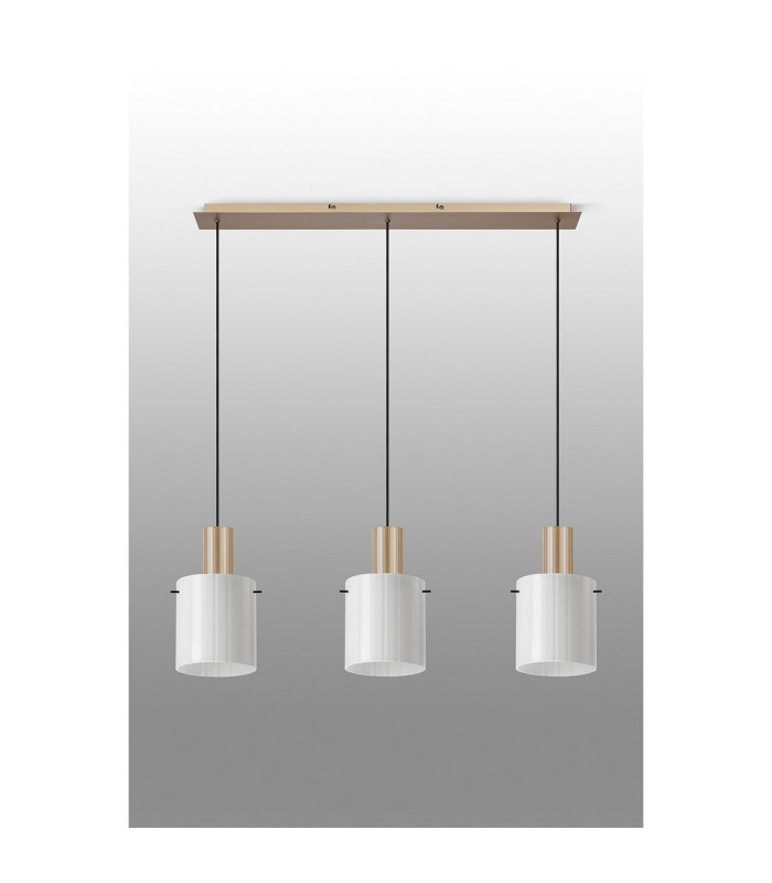 Hudson Linear Pendant 3 Light Adjustable E27 Light Gold/Gloss White Wide Line Glass-12