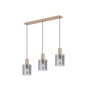 Hudson Linear Pendant 3 Light Adjustable E27 Light Gold/Smoke Wide Line Glass-1