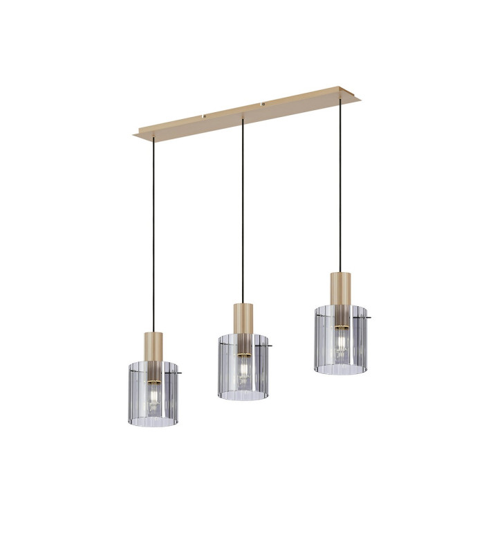 Hudson Linear Pendant 3 Light Adjustable E27 Light Gold/Smoke Wide Line Glass-1
