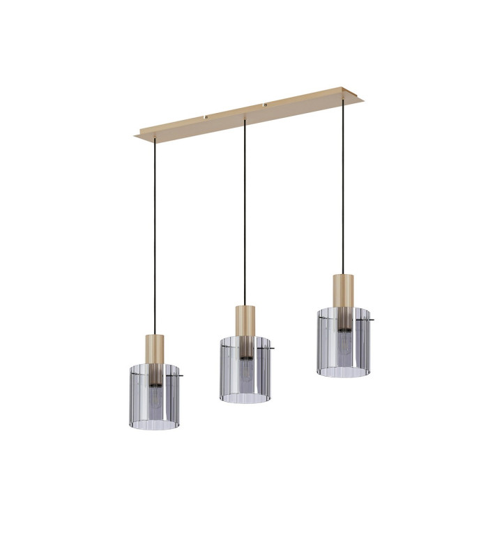 Hudson Linear Pendant 3 Light Adjustable E27 Light Gold/Smoke Wide Line Glass-4