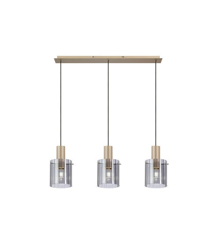 Hudson Linear Pendant 3 Light Adjustable E27 Light Gold/Smoke Wide Line Glass-5
