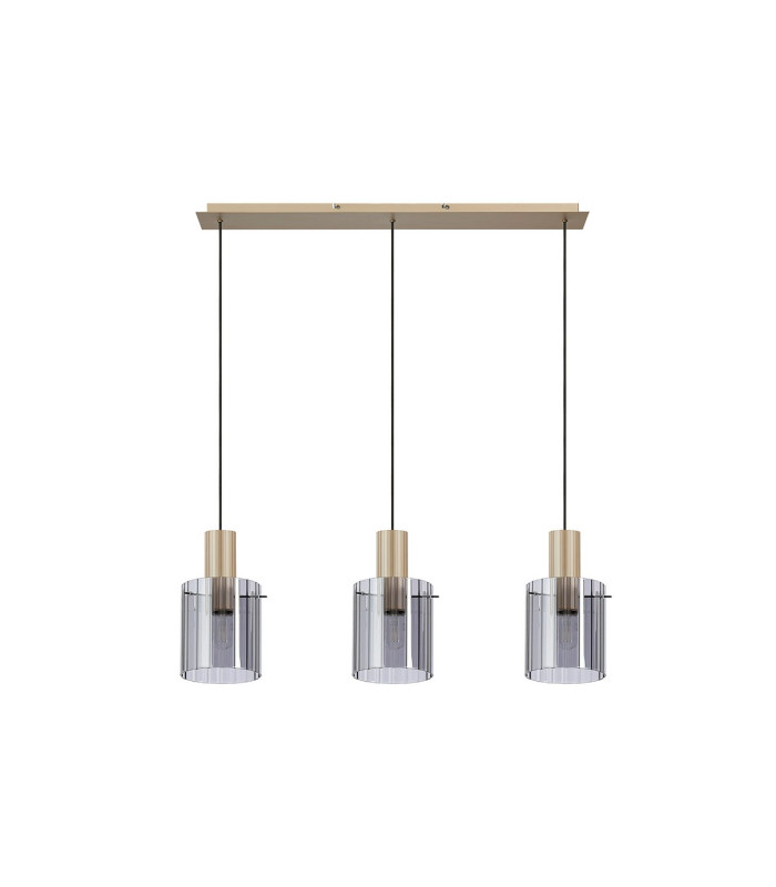Hudson Linear Pendant 3 Light Adjustable E27 Light Gold/Smoke Wide Line Glass-6