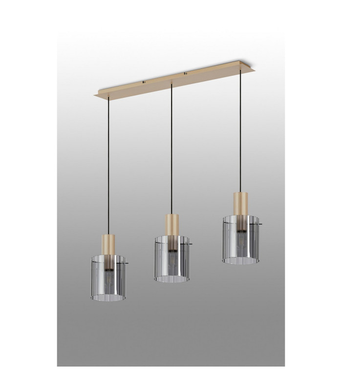 Hudson Linear Pendant 3 Light Adjustable E27 Light Gold/Smoke Wide Line Glass-9