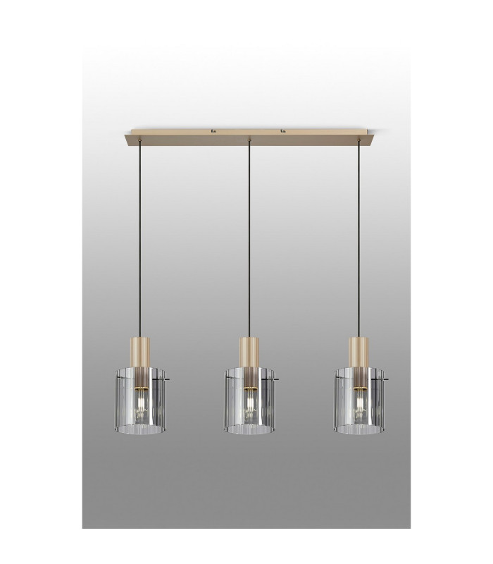 Hudson Linear Pendant 3 Light Adjustable E27 Light Gold/Smoke Wide Line Glass-10