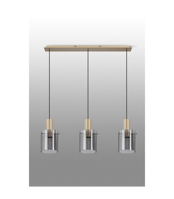 Hudson Linear Pendant 3 Light Adjustable E27 Light Gold/Smoke Wide Line Glass-11