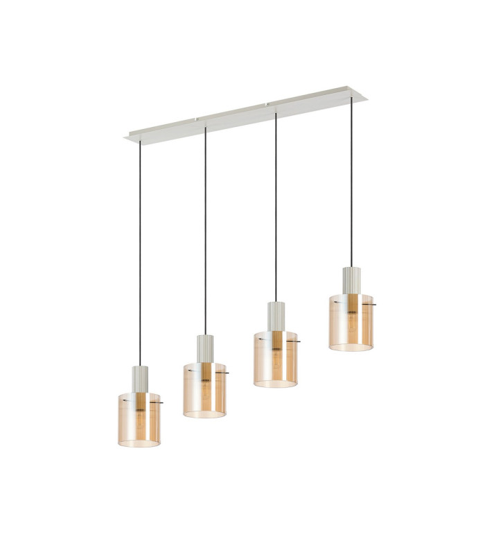 Hudson Linear Pendant 4 Light Adjustable E27 Beige Stone/Amber Narrow Line Glass-4