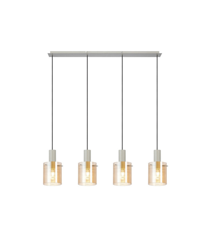 Hudson Linear Pendant 4 Light Adjustable E27 Beige Stone/Amber Narrow Line Glass-5