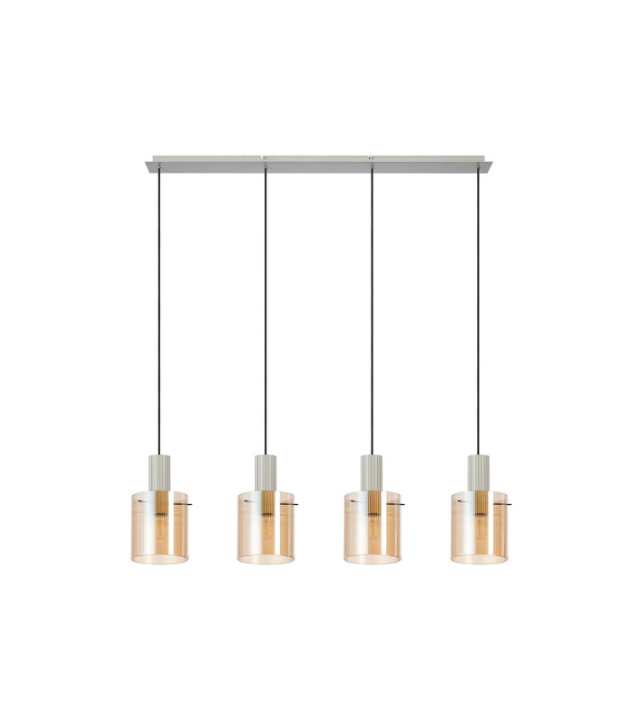 Hudson Linear Pendant 4 Light Adjustable E27 Beige Stone/Amber Narrow Line Glass-6