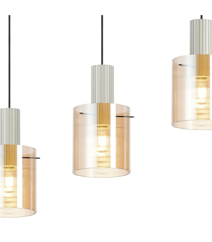 Hudson Linear Pendant 4 Light Adjustable E27 Beige Stone/Amber Narrow Line Glass-8