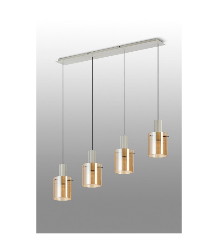 Hudson Linear Pendant 4 Light Adjustable E27 Beige Stone/Amber Narrow Line Glass-9