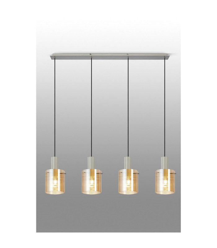 Hudson Linear Pendant 4 Light Adjustable E27 Beige Stone/Amber Narrow Line Glass-10