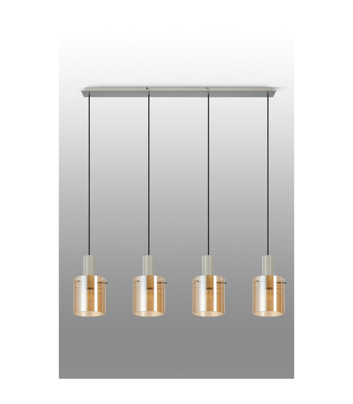 Hudson Linear Pendant 4 Light Adjustable E27 Beige Stone/Amber Narrow Line Glass-11