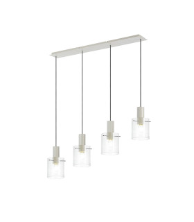 Hudson Linear Pendant 4 Light Adjustable E27 Beige Stone/Clear Narrow Line Glass-1