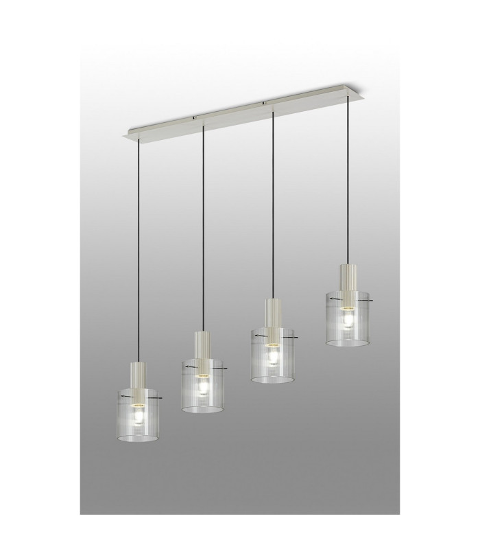 Hudson Linear Pendant 4 Light Adjustable E27 Beige Stone/Clear Narrow Line Glass-3