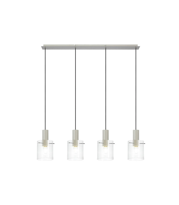 Hudson Linear Pendant 4 Light Adjustable E27 Beige Stone/Clear Narrow Line Glass-5