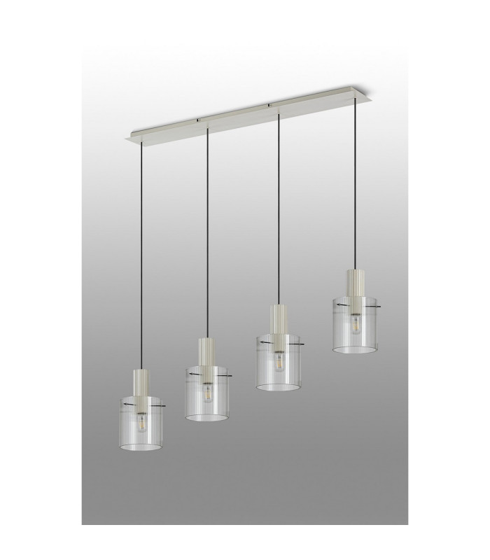 Hudson Linear Pendant 4 Light Adjustable E27 Beige Stone/Clear Narrow Line Glass-9