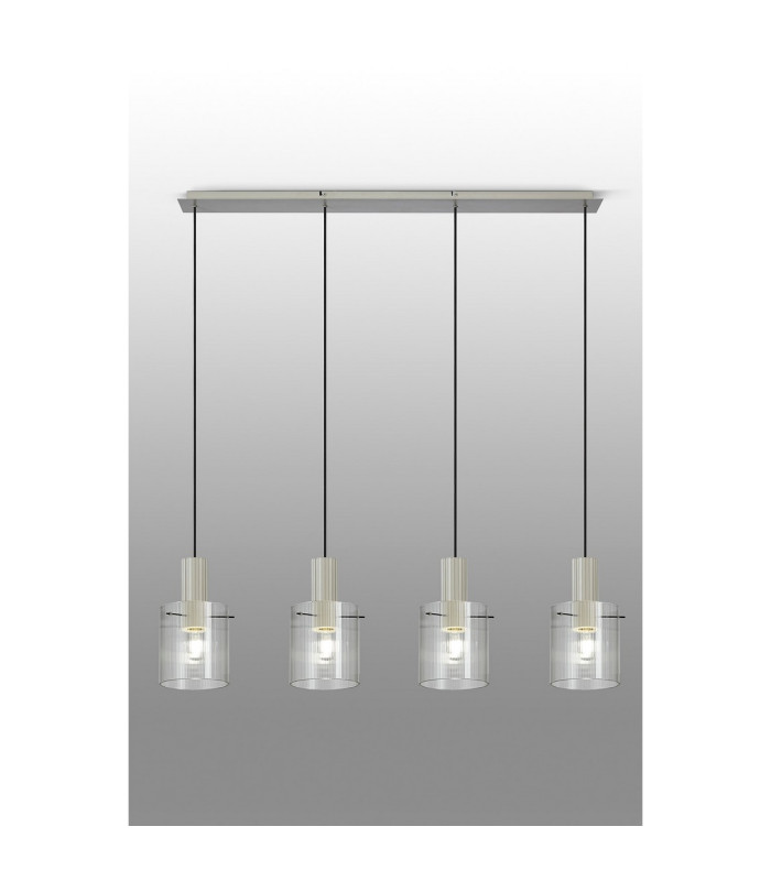 Hudson Linear Pendant 4 Light Adjustable E27 Beige Stone/Clear Narrow Line Glass-10