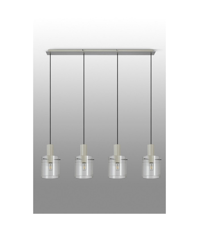Hudson Linear Pendant 4 Light Adjustable E27 Beige Stone/Clear Narrow Line Glass-11