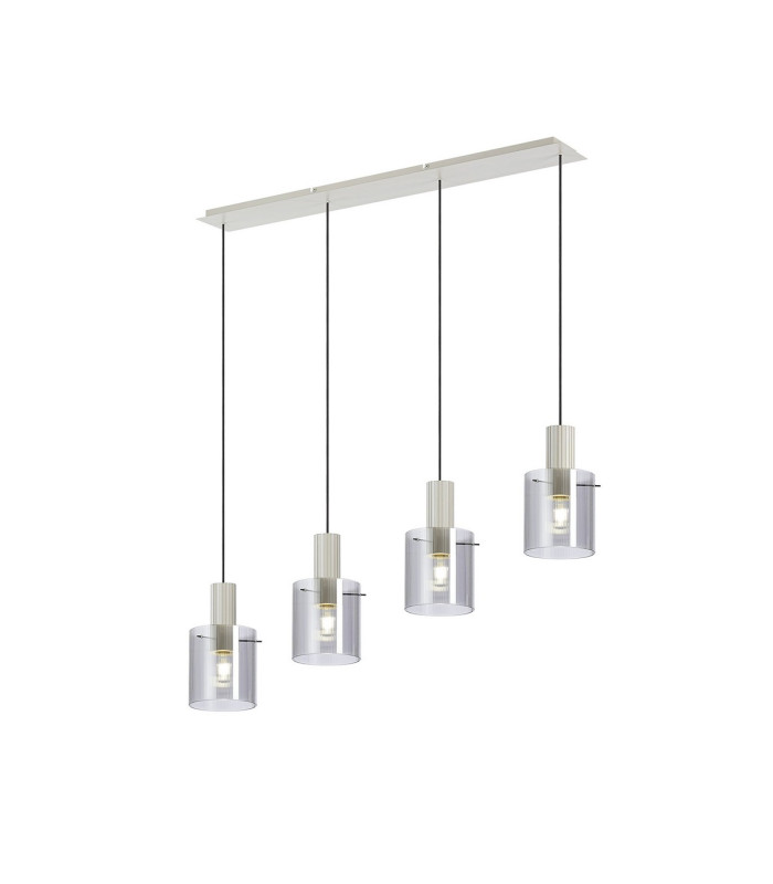 Hudson Linear Pendant 4 Light Adjustable E27 Beige Stone/Smoke Narrow Line Glass-1
