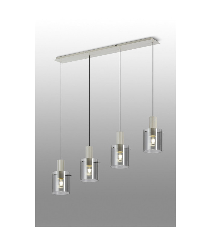 Hudson Linear Pendant 4 Light Adjustable E27 Beige Stone/Smoke Narrow Line Glass-3