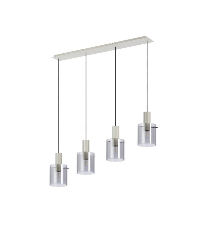 Hudson Linear Pendant 4 Light Adjustable E27 Beige Stone/Smoke Narrow Line Glass-4