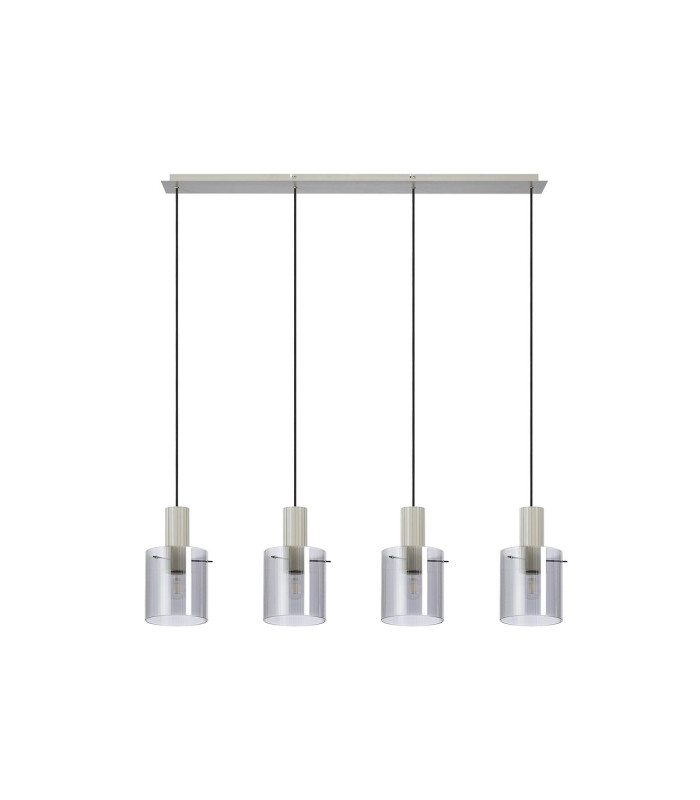 Hudson Linear Pendant 4 Light Adjustable E27 Beige Stone/Smoke Narrow Line Glass-6