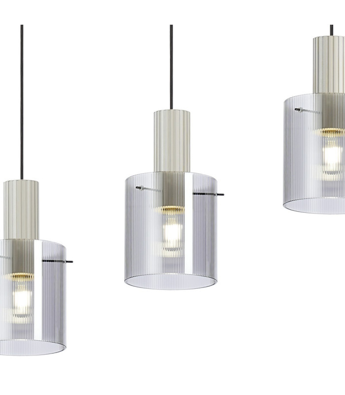 Hudson Linear Pendant 4 Light Adjustable E27 Beige Stone/Smoke Narrow Line Glass-8