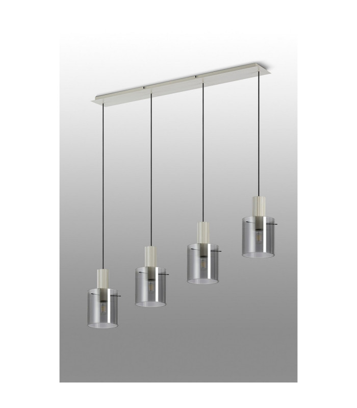 Hudson Linear Pendant 4 Light Adjustable E27 Beige Stone/Smoke Narrow Line Glass-9