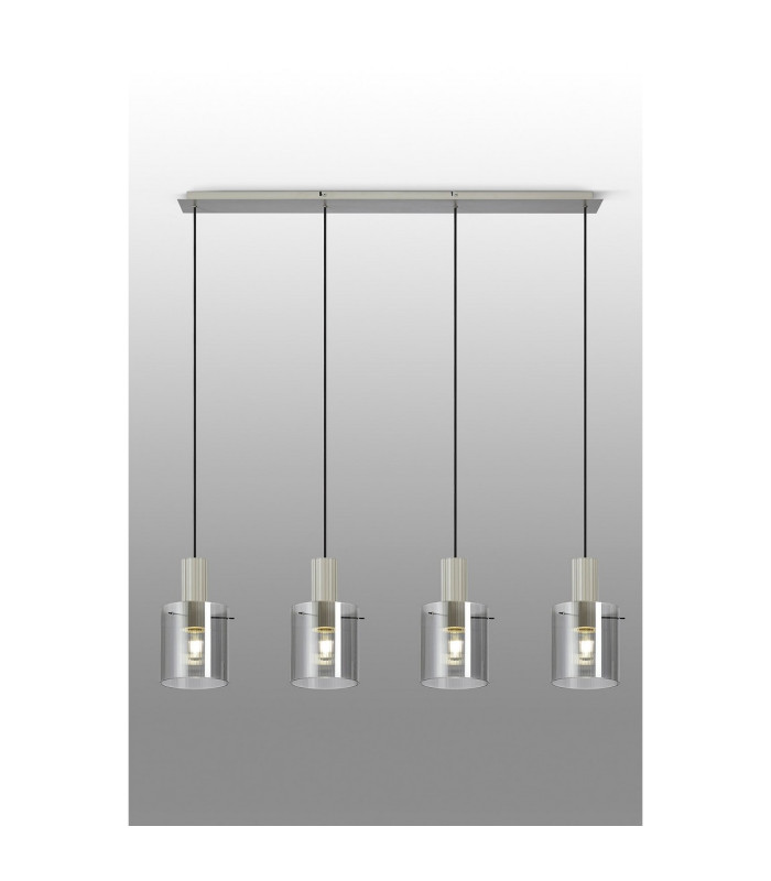 Hudson Linear Pendant 4 Light Adjustable E27 Beige Stone/Smoke Narrow Line Glass-10