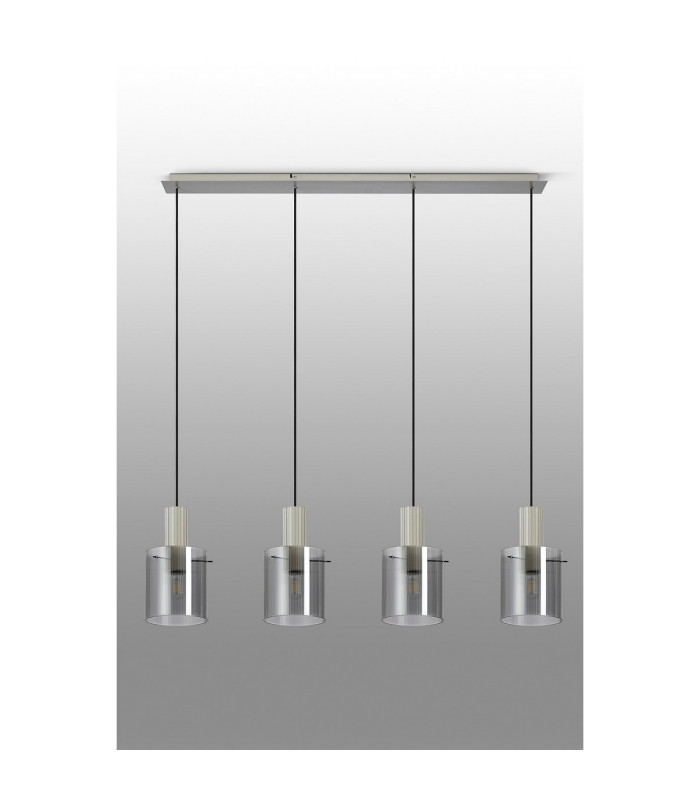 Hudson Linear Pendant 4 Light Adjustable E27 Beige Stone/Smoke Narrow Line Glass-11