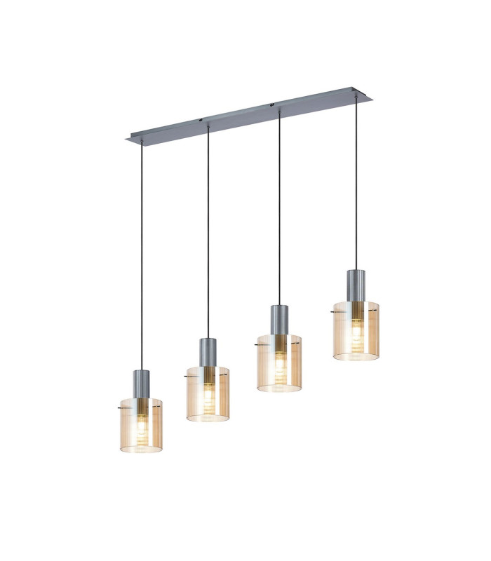 Hudson Linear Pendant 4 Light Adjustable E27 Dark Grey/Amber Narrow Line Glass-1