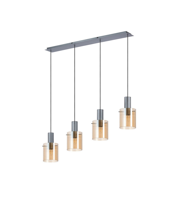Hudson Linear Pendant 4 Light Adjustable E27 Dark Grey/Amber Narrow Line Glass-4