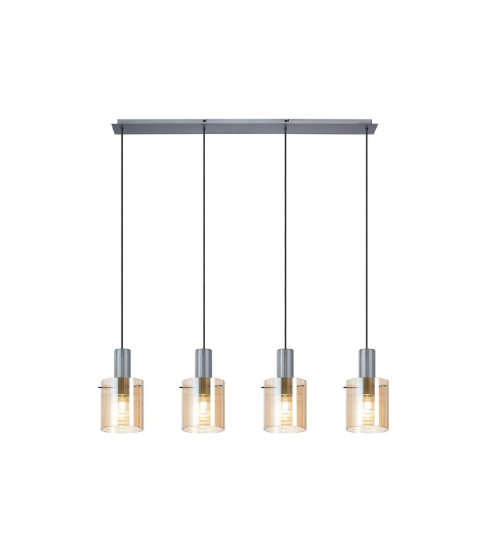 Hudson Linear Pendant 4 Light Adjustable E27 Dark Grey/Amber Narrow Line Glass-5