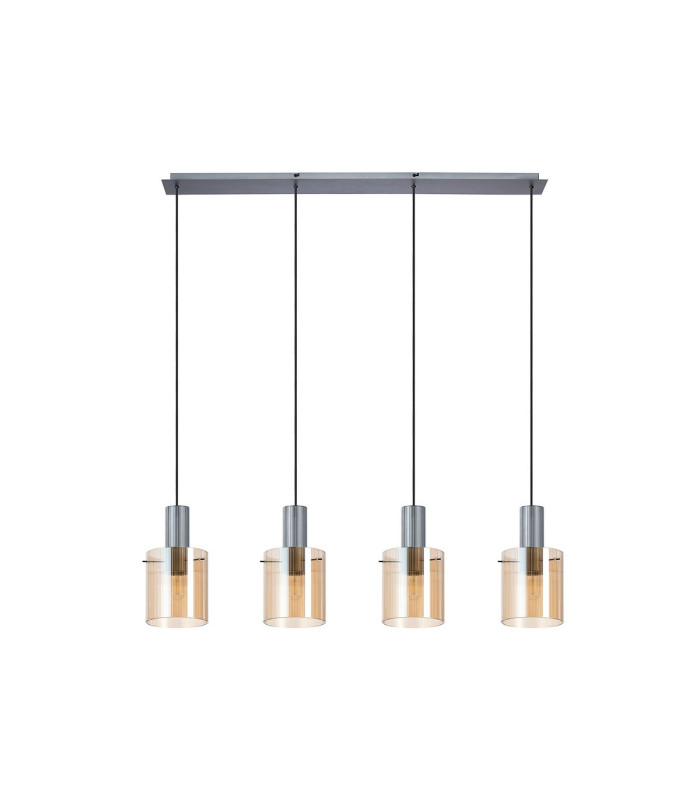 Hudson Linear Pendant 4 Light Adjustable E27 Dark Grey/Amber Narrow Line Glass-6