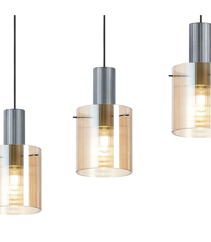 Hudson Linear Pendant 4 Light Adjustable E27 Dark Grey/Amber Narrow Line Glass-8