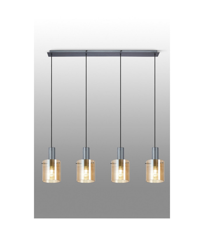 Hudson Linear Pendant 4 Light Adjustable E27 Dark Grey/Amber Narrow Line Glass-10