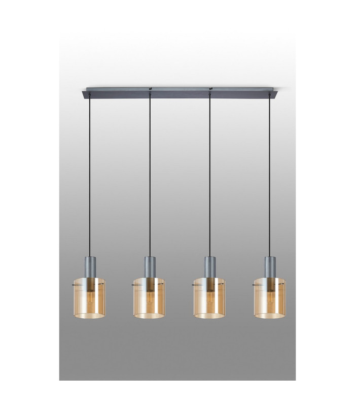 Hudson Linear Pendant 4 Light Adjustable E27 Dark Grey/Amber Narrow Line Glass-11