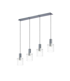 Hudson Linear Pendant 4 Light Adjustable E27 Dark Grey/Clear Narrow Line Glass-1
