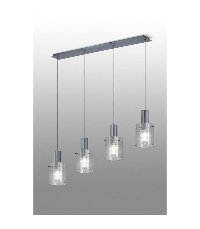 Hudson Linear Pendant 4 Light Adjustable E27 Dark Grey/Clear Narrow Line Glass-3