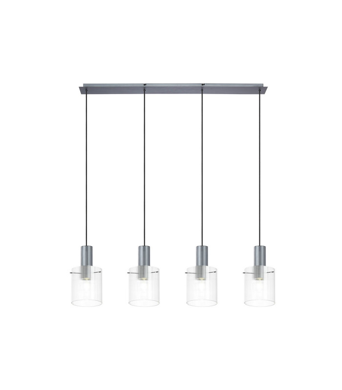 Hudson Linear Pendant 4 Light Adjustable E27 Dark Grey/Clear Narrow Line Glass-5